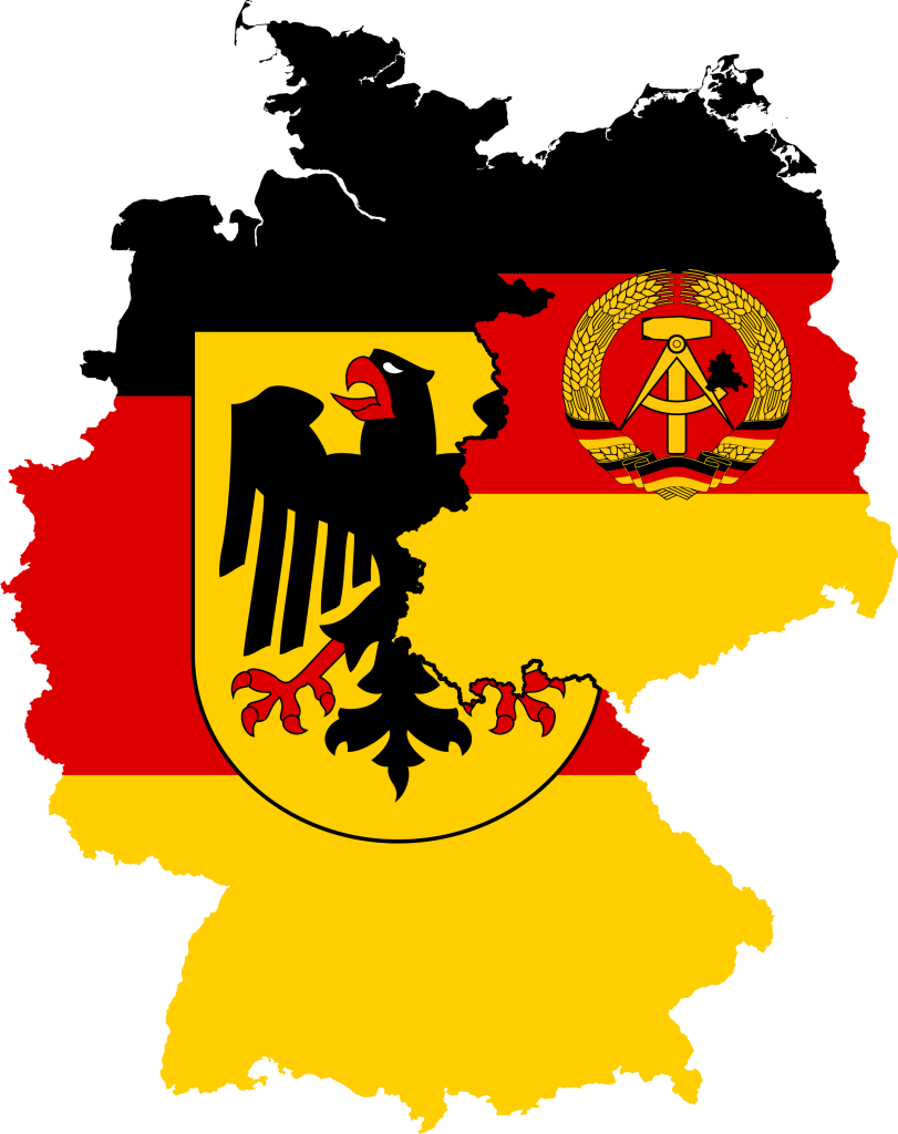 Modified from Fry1989 by unknown (https://commons.wikimedia.org/wiki/File:West_Germany_%26_East_Germany_Flag_Map_%281948_-_1990%29.png)