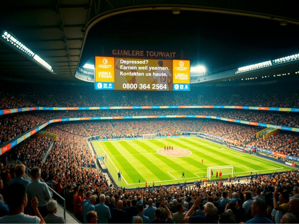 Modified by fogBlogger from Jetpack AI image created from prompt "soccer stadium scoreboard 
advertising"