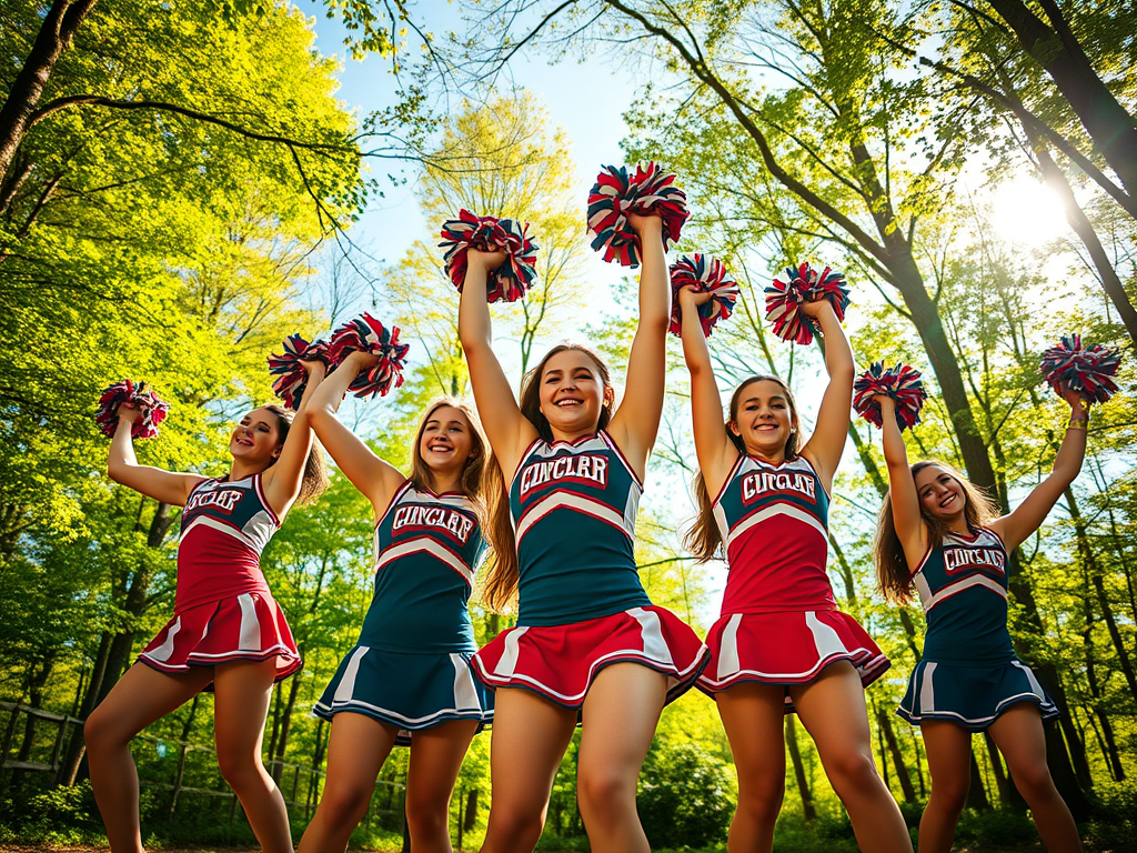 Generated with JetPack AI using the term "forest with cheerleaders". In the public domain.