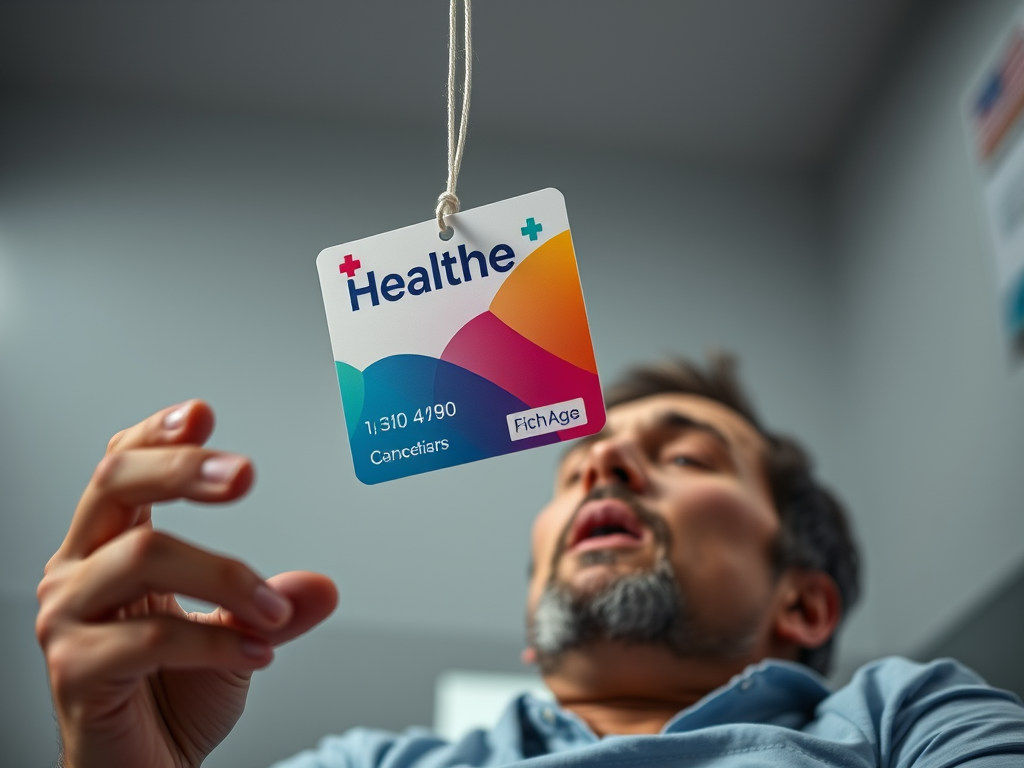 Generated by the Jetpack AI using the query "A healthcare card being dangled in front of an injured person who is trying but failing to reach it." In the public domain.
